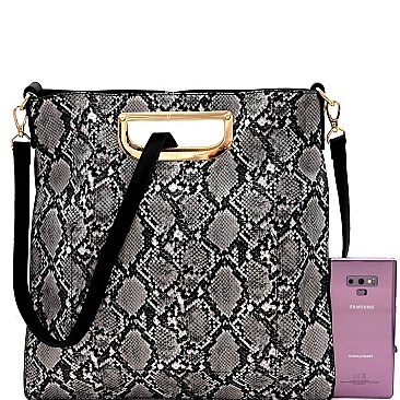 SNAKE PRINT FRINGE ACCENT TWO-WAY SATCHEL
