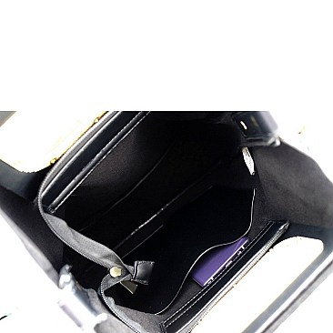 SNAKE PRINT FRINGE ACCENT TWO-WAY SATCHEL