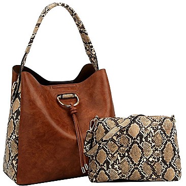 2 in 1 Knot Accent Snake Print Hobo