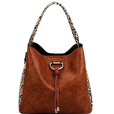 2 in 1 Knot Accent Snake Print Hobo