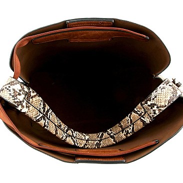 2 in 1 Knot Accent Snake Print Hobo