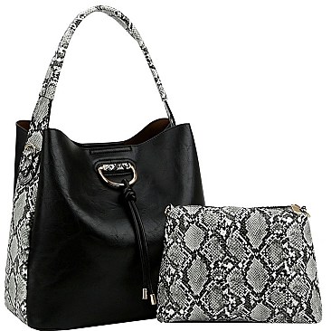 2 in 1 Knot Accent Snake Print Hobo