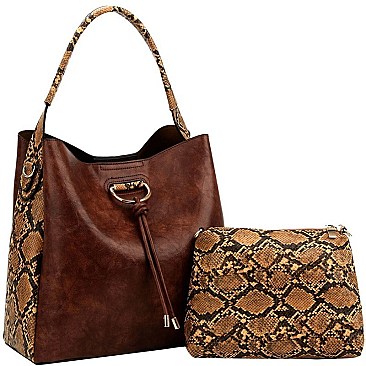 2 in 1 Knot Accent Snake Print Hobo