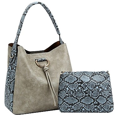 2 in 1 Knot Accent Snake Print Hobo