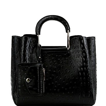 3 COMPARTMENT OSTRICH PRINT 2 IN 1 SATCHEL