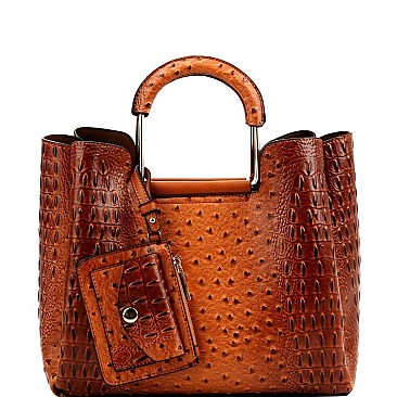 3 COMPARTMENT OSTRICH PRINT 2 IN 1 SATCHEL