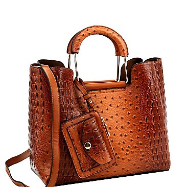 3 COMPARTMENT OSTRICH PRINT 2 IN 1 SATCHEL