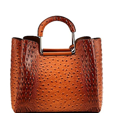 3 COMPARTMENT OSTRICH PRINT 2 IN 1 SATCHEL