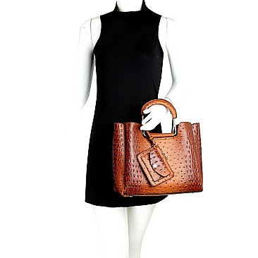 3 COMPARTMENT OSTRICH PRINT 2 IN 1 SATCHEL