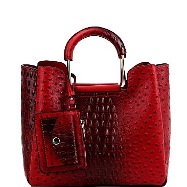 3 COMPARTMENT OSTRICH PRINT 2 IN 1 SATCHEL