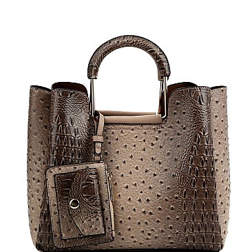 3 COMPARTMENT OSTRICH PRINT 2 IN 1 SATCHEL