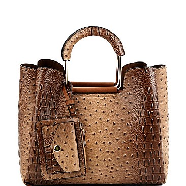 3 COMPARTMENT OSTRICH PRINT 2 IN 1 SATCHEL