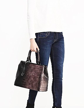 ALLIGATOR DAVID JONES METAL ACCENT SATCHEL