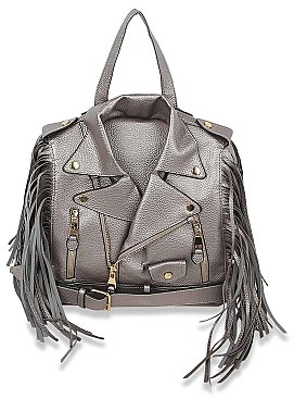 Moto Jacket Design Fringed Backpack / Shoulder Bag