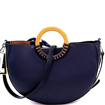 Wooden Handle Color Block Satchel Wallet SET MH-DB7143W