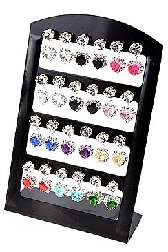 PACK OF (12 PIECES) HEART SHAPE RHINESTONES EARRINGS WITH DISPLAY CASE FM-DER3347SL