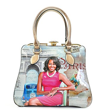 Michelle Obama Rhinestone Closure Satchel & Wallet Set Handbag