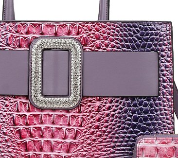 Rhinestone Belt Buckle Satchel + Wallet