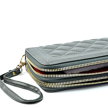 Quilted Wristlet Double zipper Wallet