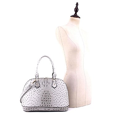 2-Way Ostrich Print Embossed Classic Dome Satchel
