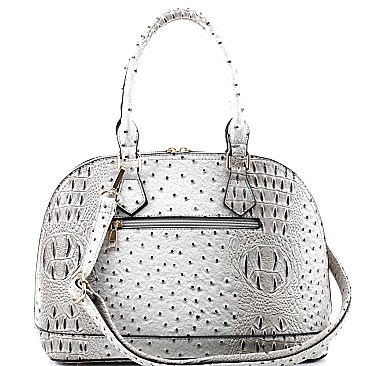 2-Way Ostrich Print Embossed Classic Dome Satchel