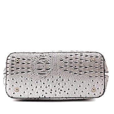 2-Way Ostrich Print Embossed Classic Dome Satchel