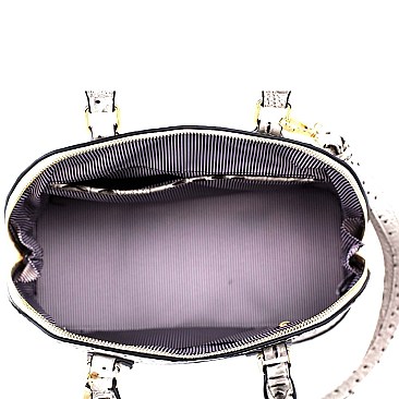 2-Way Ostrich Print Embossed Classic Dome Satchel