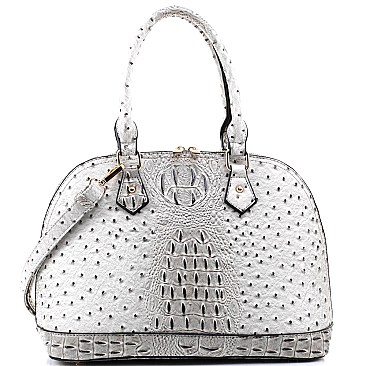 2-Way Ostrich Print Embossed Classic Dome Satchel