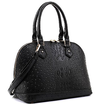 2-Way Ostrich Print Embossed Classic Dome Satchel
