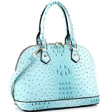 2-Way Ostrich Print Embossed Classic Dome Satchel