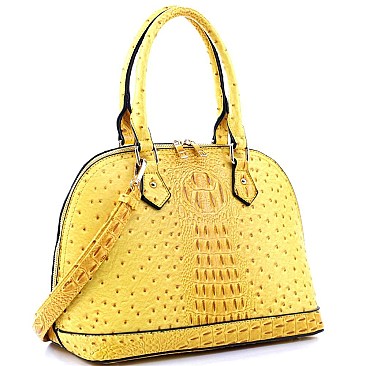 2-Way Ostrich Print Embossed Classic Dome Satchel