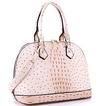 2-Way Ostrich Print Embossed Classic Dome Satchel