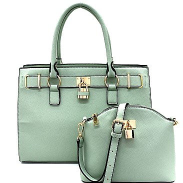 [S]DF2051D-LP Padlock Accent 2 in 1 Satchel with Cross Body SET