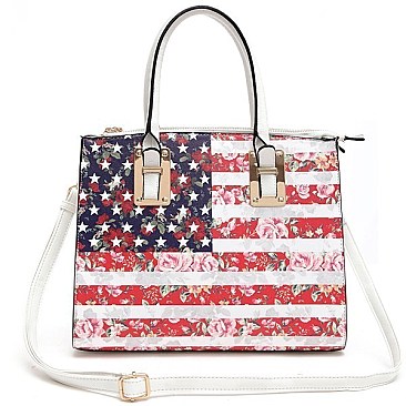 US Flag Flower Print Tote