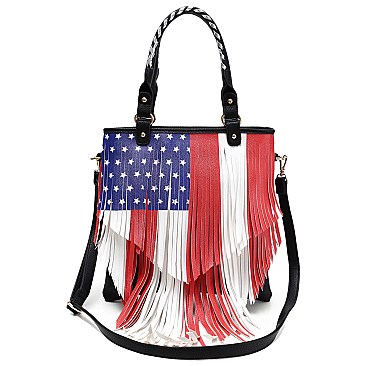 CELEBRITY USA FLAG FRINGE TOTE