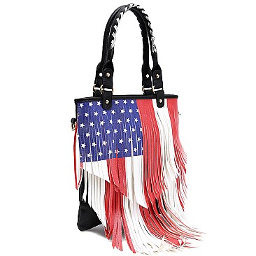 CELEBRITY USA FLAG FRINGE TOTE