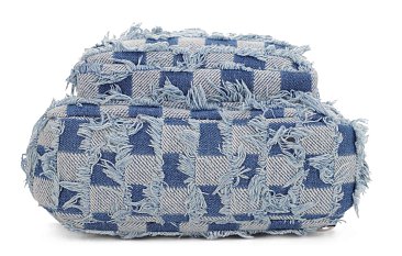 Distressed Checkered Denim Sling Bag