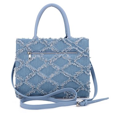 Nova Distressed Diamond Denim Satchel