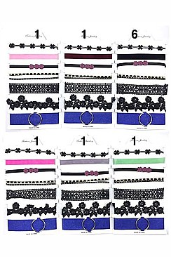 PACK OF 12 STYLISH ASSORTED COLOR 8-PC CHOKER NECKLACE SET