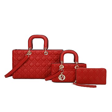 3 in 1 Quilted Satchel Wallet Set