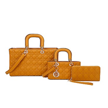 3 in 1 Quilted Satchel Wallet Set