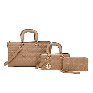 3 in 1 Quilted Satchel Wallet Set