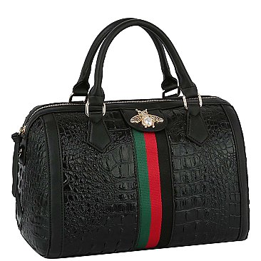 Croc Alligator Queen Bee Stripe Boston Bag Satchel