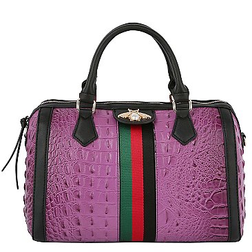 Croc Alligator Queen Bee Stripe Boston Bag Satchel