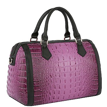 Croc Alligator Queen Bee Stripe Boston Bag Satchel