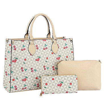 Monogram Cherry Print 3-in-1 Boxy Satchel Set