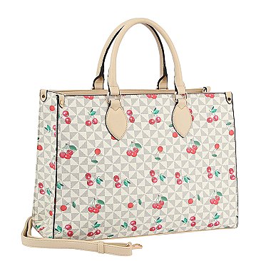 Monogram Cherry Print 3-in-1 Boxy Satchel Set