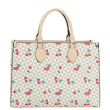 Monogram Cherry Print 3-in-1 Boxy Satchel Set