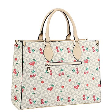 Monogram Cherry Print 3-in-1 Boxy Satchel Set