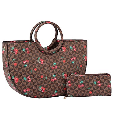 Monogram Cherry Print 2-in-1 Satchel